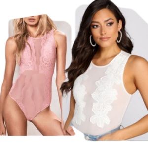Bodysuit pink mesh tank top tee jumpsuit